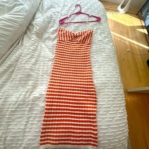 striped orange and white tube top fitting dress 🧡